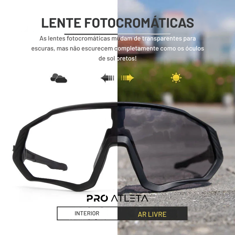 Óculos de Sol Esportivo Fotocromático para Ciclismo, Corrida e Beach Tennis - AeroVision