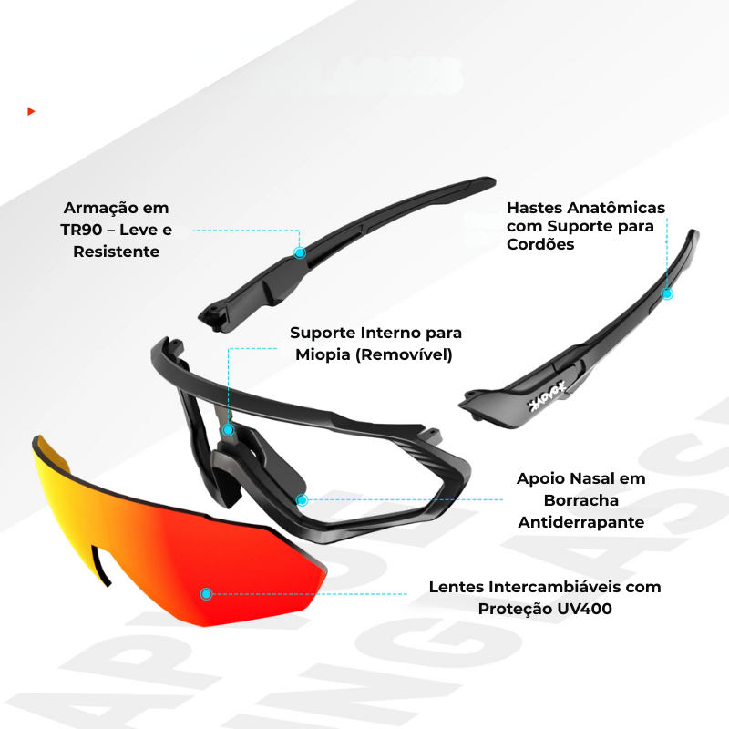 Óculos de Sol Esportivo 5 em 1 para Ciclismo, Corrida e Beach Tennis - SpeedVision