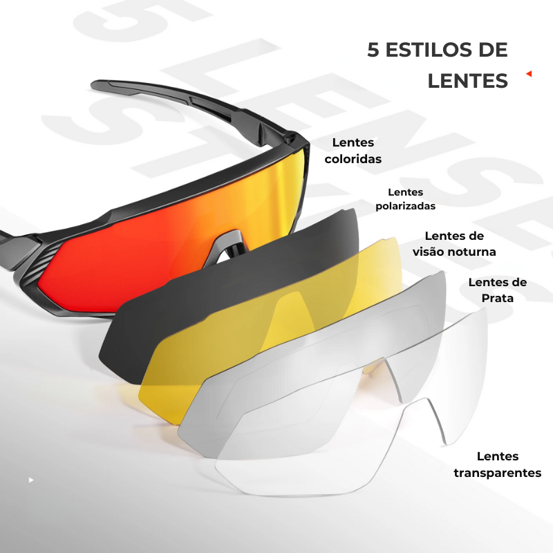 Óculos de Sol Esportivo 5 em 1 para Ciclismo, Corrida e Beach Tennis - SpeedVision