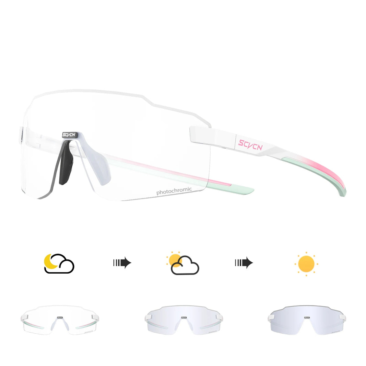 SCVCN Óculos de ciclismo fotocromáticos UV400 Óculos de sol esportivos ao ar livre Homens MTB Óculos de ciclismo Mulheres Óculos de bicicleta de estrada