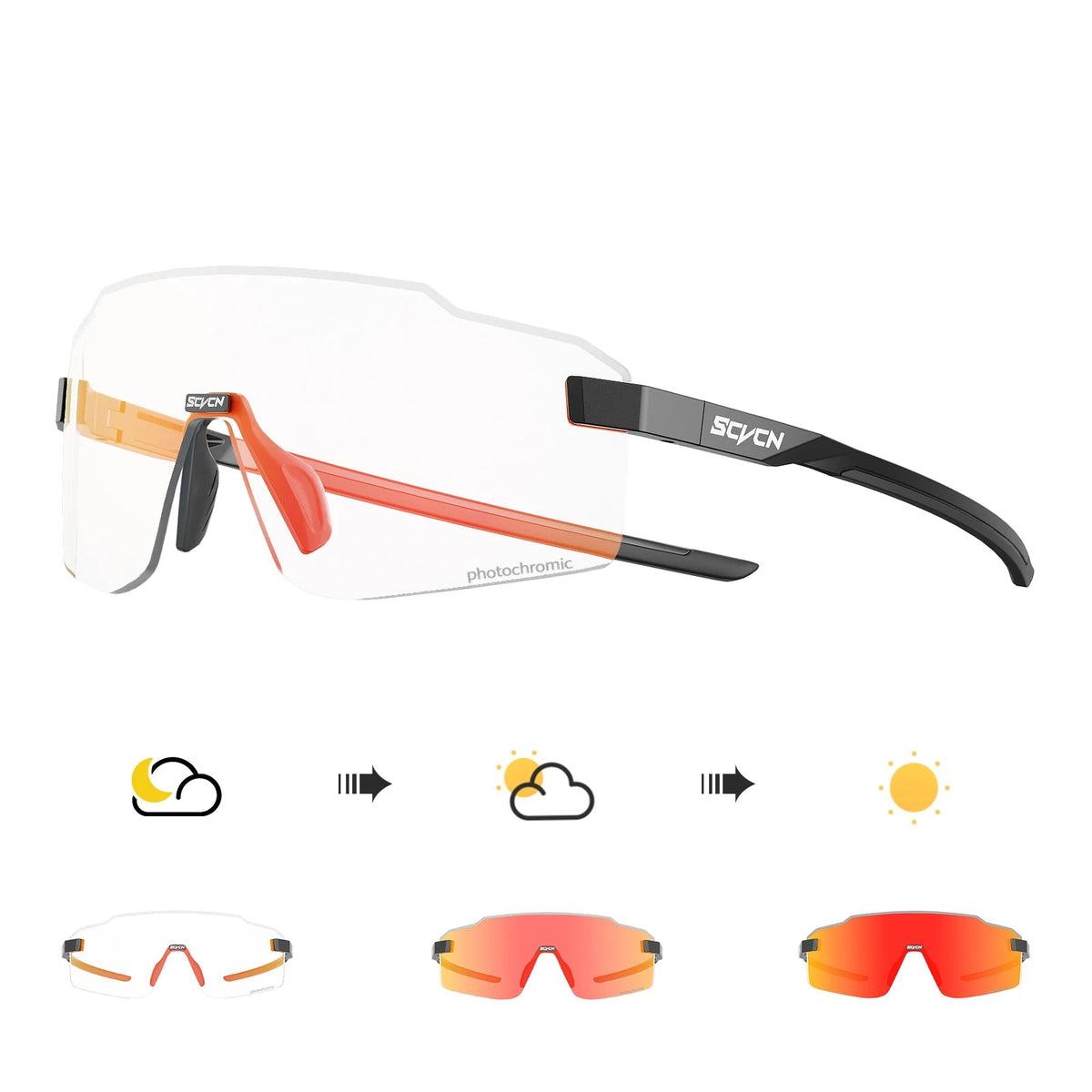 SCVCN Óculos de ciclismo fotocromáticos UV400 Óculos de sol esportivos ao ar livre Homens MTB Óculos de ciclismo Mulheres Óculos de bicicleta de estrada