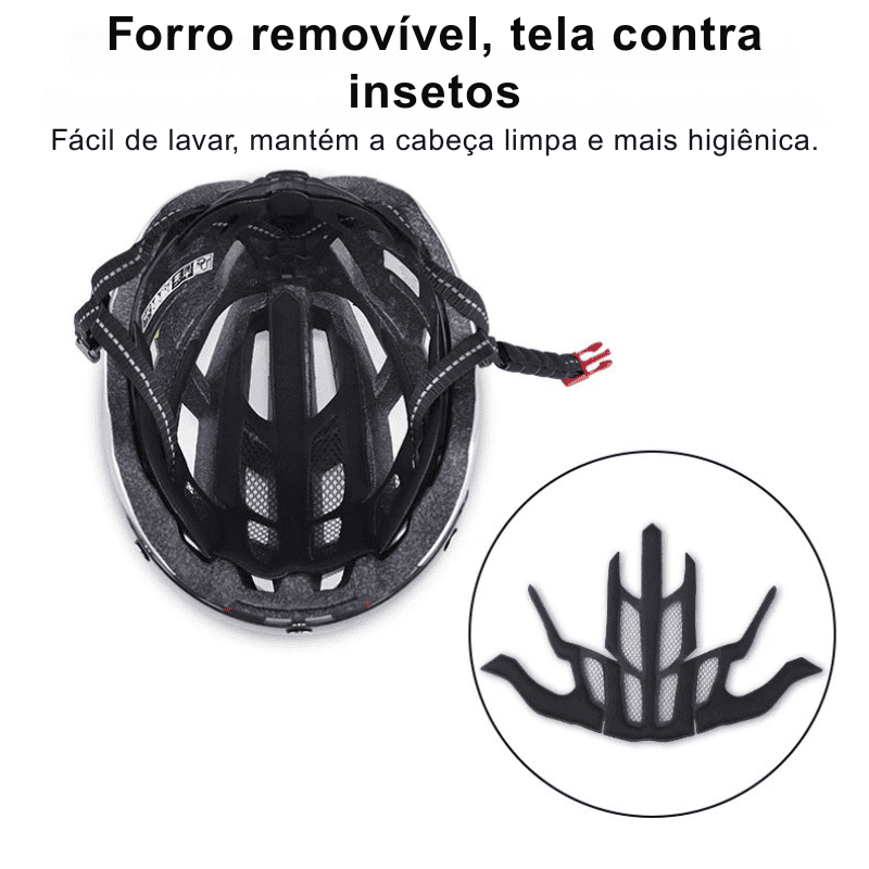 Capacete Ultraleve com Luz e Óculos Para Ciclismo