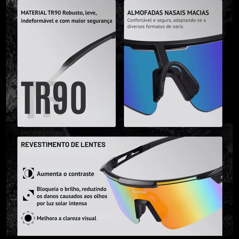 Óculos Esportivo PowerVision - Lentes HD e Grip Hidrofílico Antiderrapante