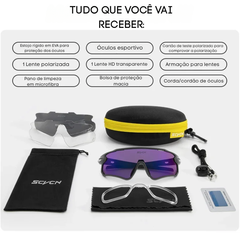 Óculos de Sol Esportivo Polarizado para Ciclismo, Corrida e Beach Tennis - TriSport