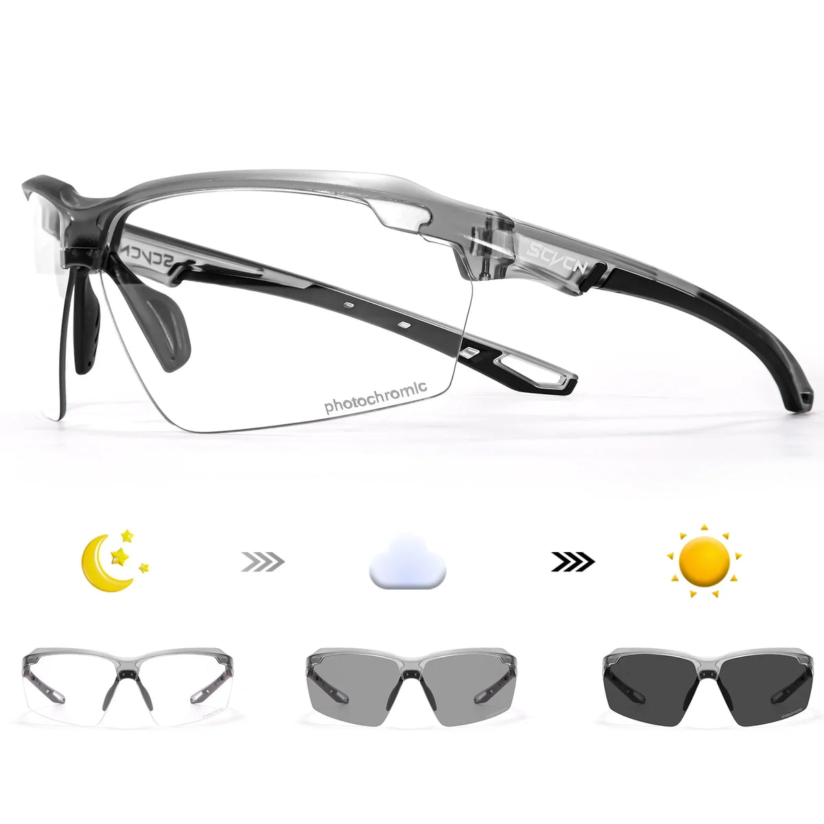 Scvcn óculos de sol fotocromáticos para uso externo, óculos de ciclismo para mulheres, esportes uv400 mtb, óculos táticos para dirigir e homens