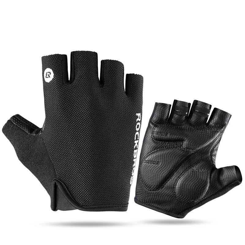Rockbros luvas de bicicleta meio dedo verão respirável antiderrapante sbr almofada à prova de choque mtb estrada luvas de ciclismo shorts